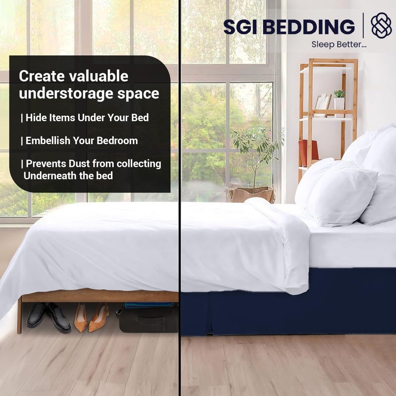 SGI Bedding 12 inch Drop Bed Skirt Full Size - Platform Style with Secure Fit, Classic Tailored Look, Elegant Pleated Style Dust Ruffle, Split Corners, Wrinkle Resistant Microfiber - Navy Blue - Image 5
